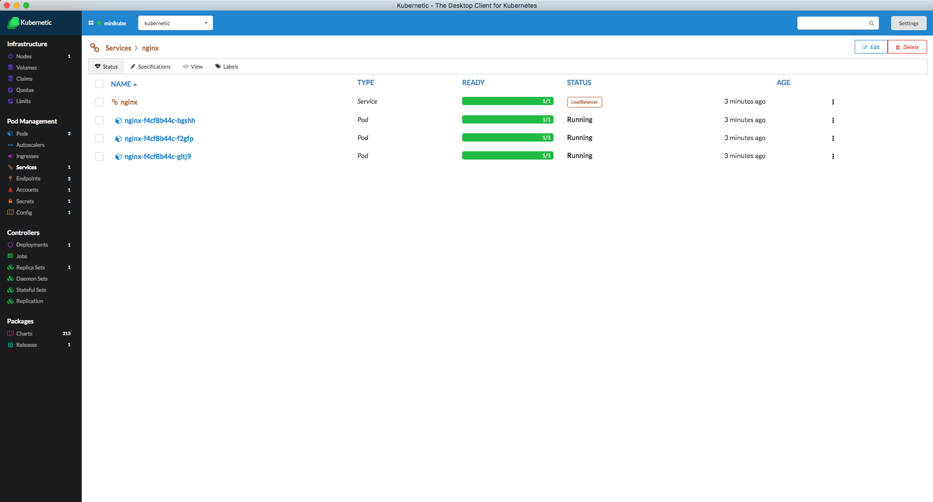 Nginx Service with 3 Ready Pods