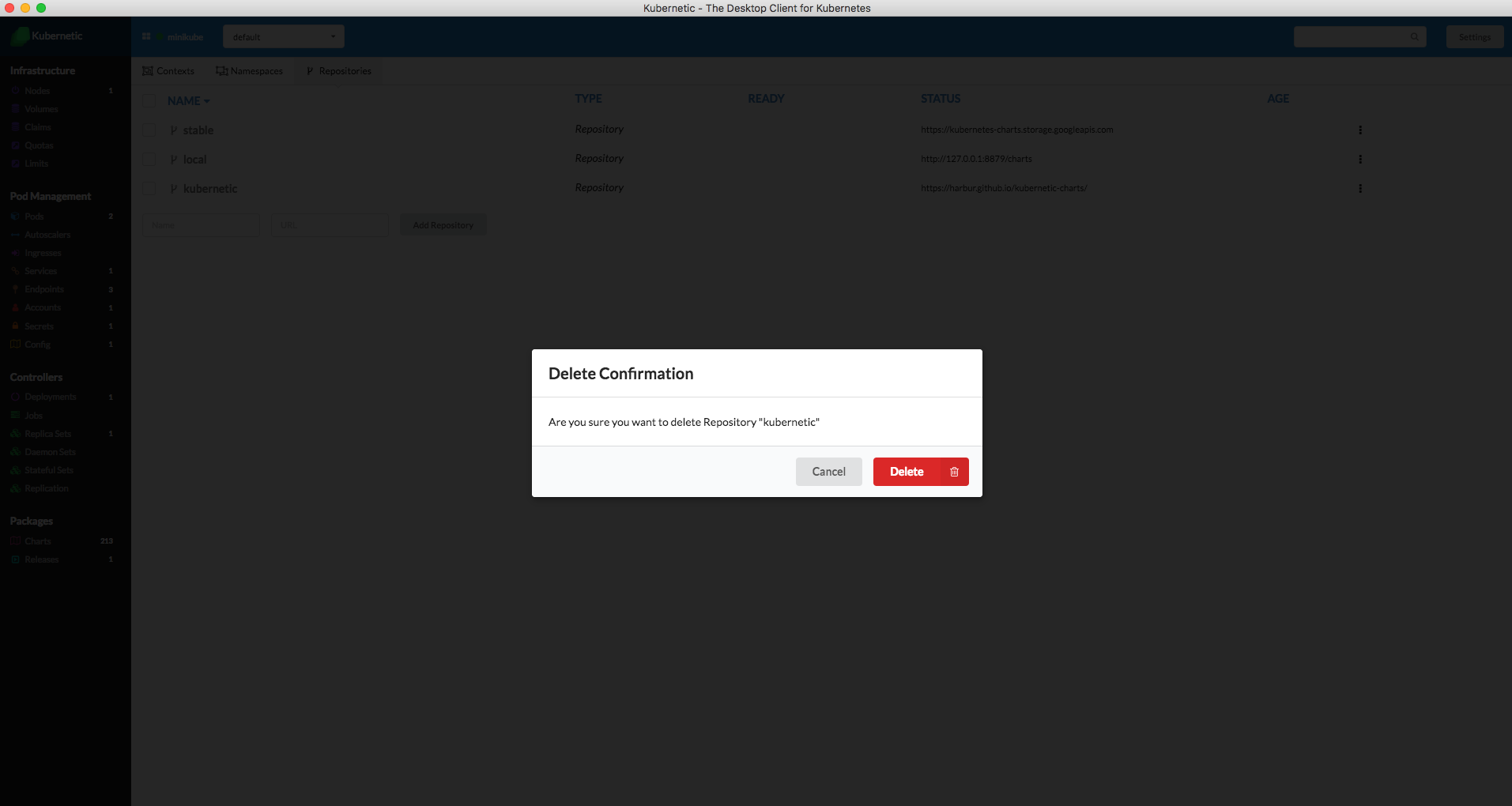 Repository deletion confirmation