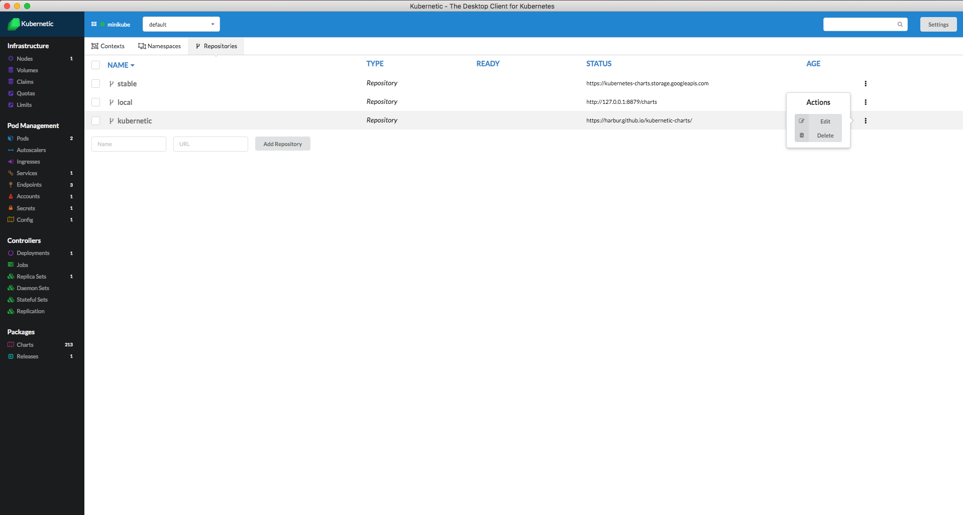 Repositories Menu